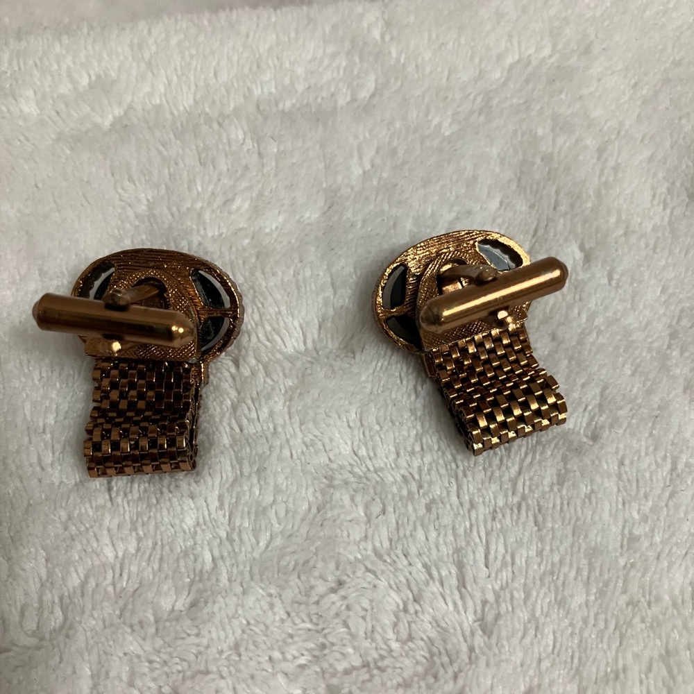 Vintage dark-Gold-Tone Black Oval Cufflinks - Picture 7 of 12